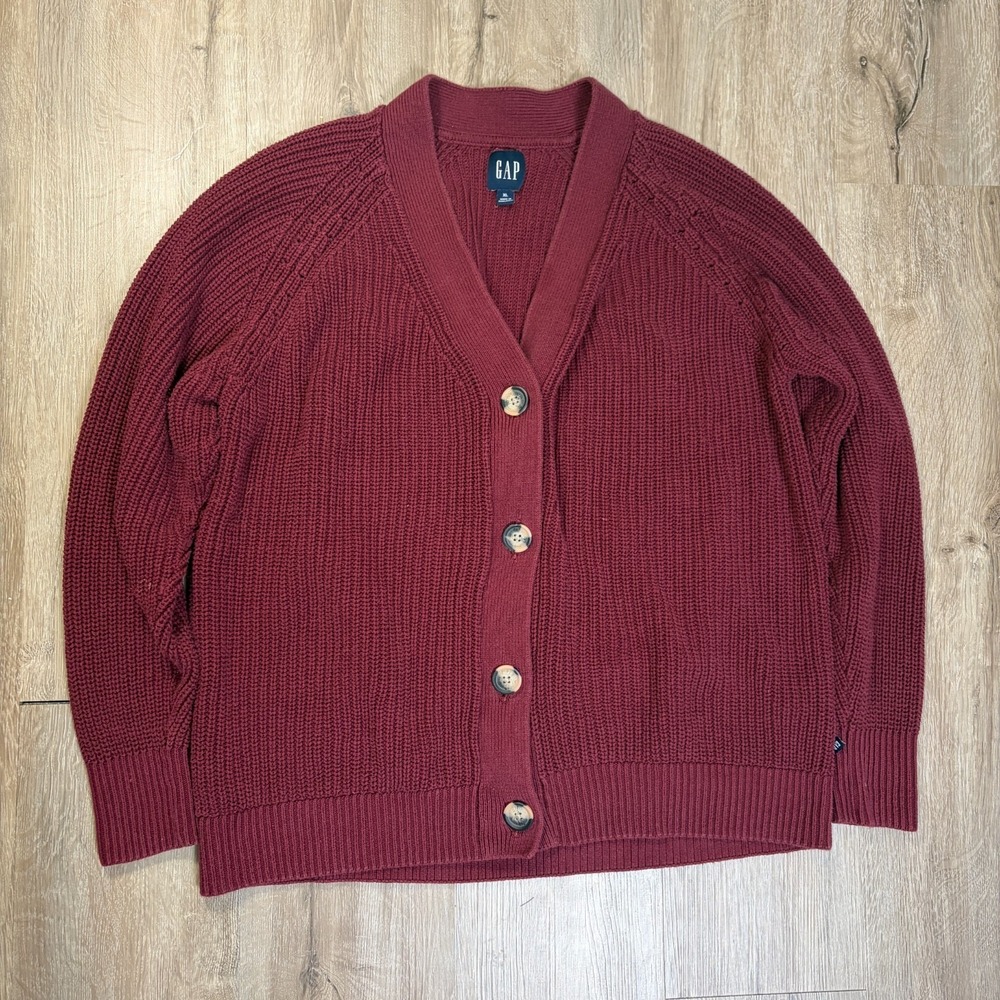 Gap Men's Cardigan 100% Cotton Red Size XL Knit Sweater Button